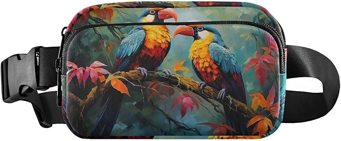 Tropical Rainforest Parrots Fanny Pack for Women Men Water Resistant Fashion Waist Packs with Adjustable Strap Belt Bag for Travel Workout Jogging Hiking 21219641