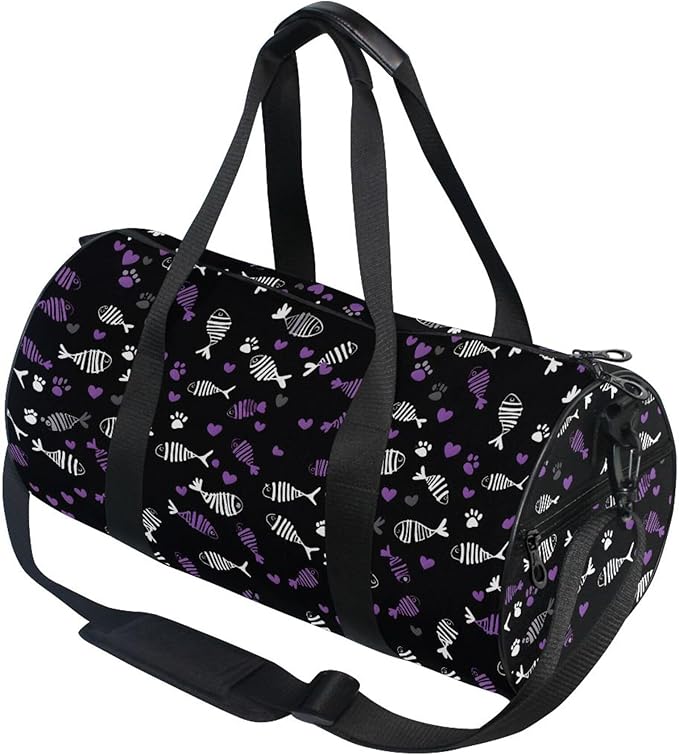 MNSRUU Sports Duffel Bags, White Purple Fish Bone Athletic Gym Bag Overnight Workout Travel Tote Luggage for Men Women Yoga
