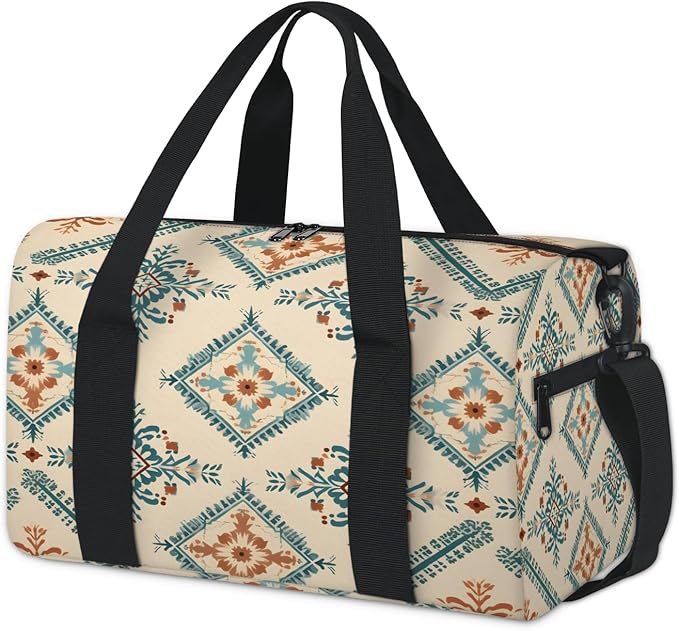 Boho Gym Bag for Women 17 inch Waterproof Carry On Overnight Weekender Bag Sports Duffel Tote Bags for Travel Workout