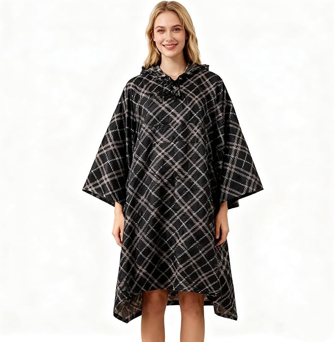 Hooded Rain Poncho for Adults - Waterproof Rain Coat and Lightweight Jacket 3-in-1 Multi-Function with Pockets