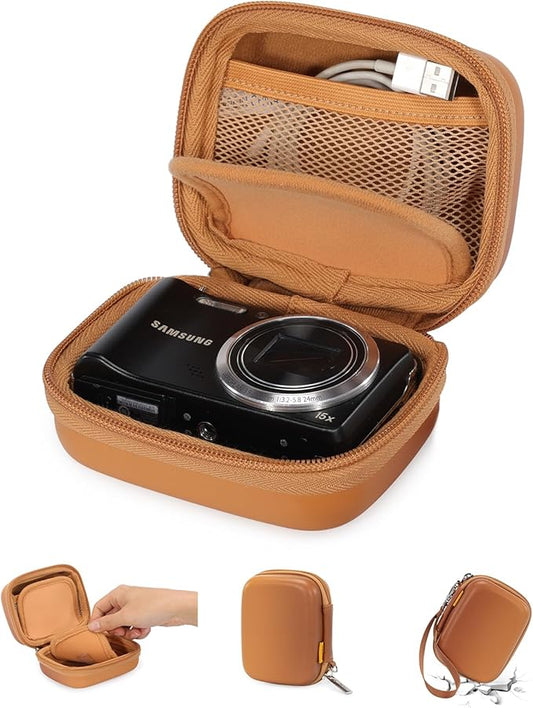 Cwatcun Carrying & Protective Case for Digital Camera, Small Camera Pouch for AbergBest 2.7" LCD Kodak Pixpro/Canon PowerShot ELPH 180/190 / DSCW830 Travel Cameras, Water-resistant Case -BROWN