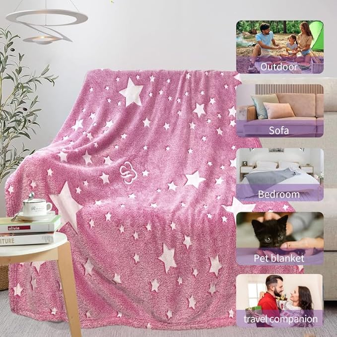 Star Blanket for Girls, Pink Blankets Women, Glow in The Dark Blanket, Cute Teen Personalized Adults/Kids,Soft Fleece and Throw,Birthday Gifts 50inx 60in