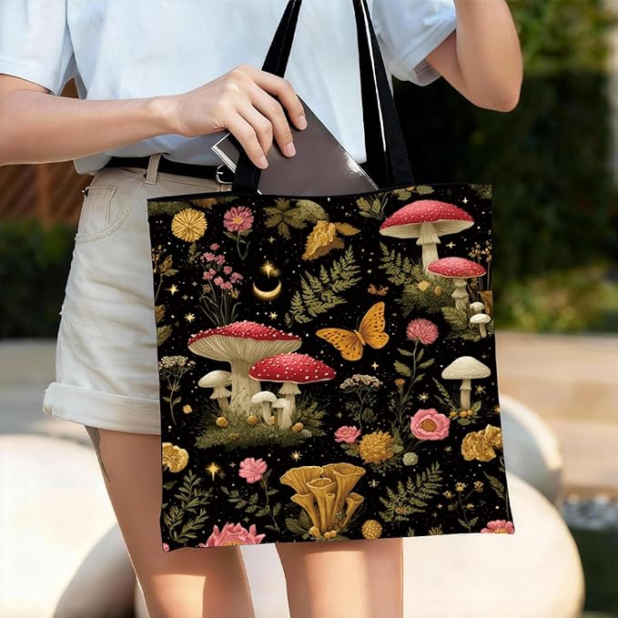 Canvas Tote Bag for Women, Vintage Print Handbag, Aesthetic Shopping Bag for Work Travel Beach, Everyday Shoulder Tote