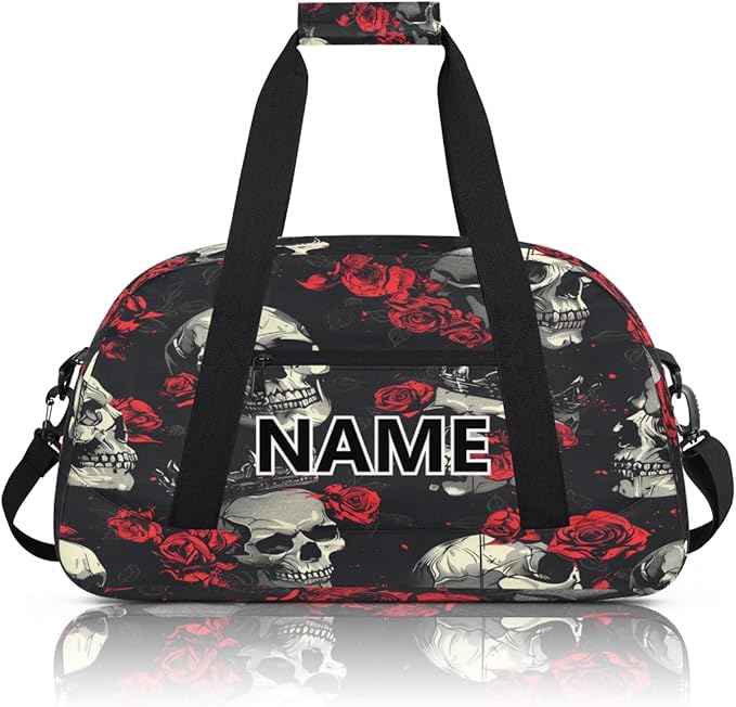 Gothic Sugar Skull Mini Gym Bag 18 inch for Women Men Waterproof Custom Skull Travel Duffel Bag Carry On Overnight Tote Nurse Bag for Work Fitness Hiking