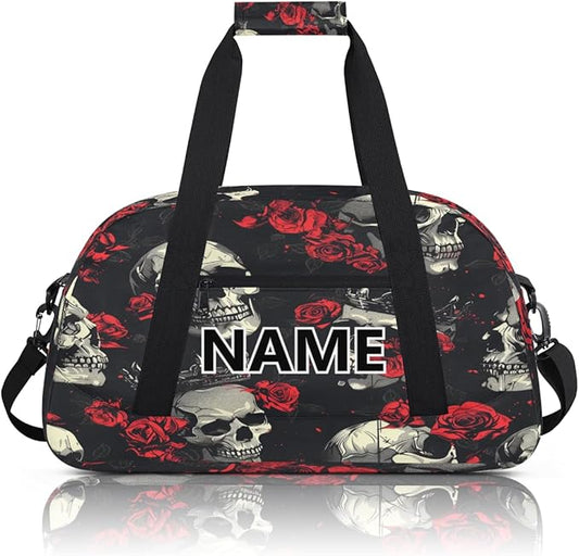 Gothic Sugar Skull Mini Gym Bag 18 inch for Women Men Waterproof Custom Skull Travel Duffel Bag Carry On Overnight Tote Nurse Bag for Work Fitness Hiking