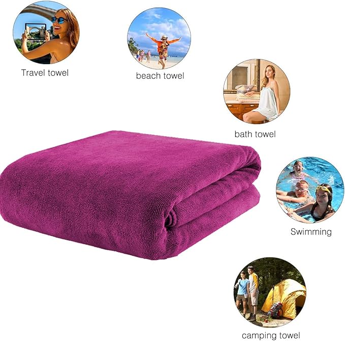 MYLSMPLE Luxury Microfiber Extra Large Bath Towels Beach Bath Sheets Fast Drying Towels Soft Absorbent Towels (36 Inch X 72 Inch) (Berry, 36 Inch X 72 Inch)