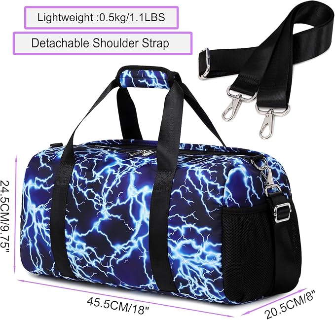 Duffle Bag for Boys Sport Gym Bag with Wet Pocket Shoes Compartment Soccer Bags Duffel Bag for Teen Boys Lightning Travel Bag Dance Bag