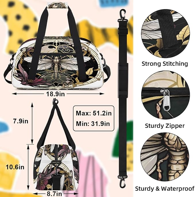 Travel Duffle Bag for travel duffle bag sports Girls Boys Kids Flowers Dragonfly Vintage Lightweight Overnight Sleepover Weekender Bags Small Dance Gym Sport Bag Teens Carry-On Size Workout Bag