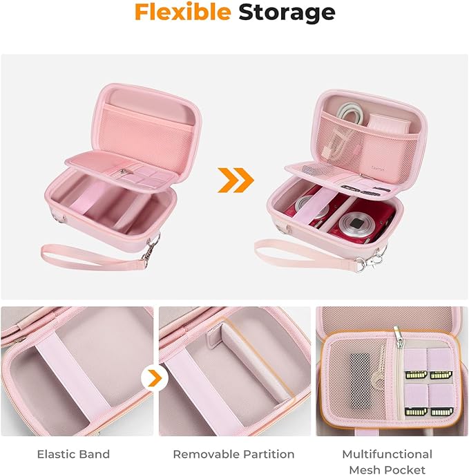K&F CONCEPT Digital Small Camera Case, Compact Waterproof Small Camera Bag, Lightweight Camera Sling Bag for CCD/Sony DSCW800/DSCW830/Canon PowerShot - Pink