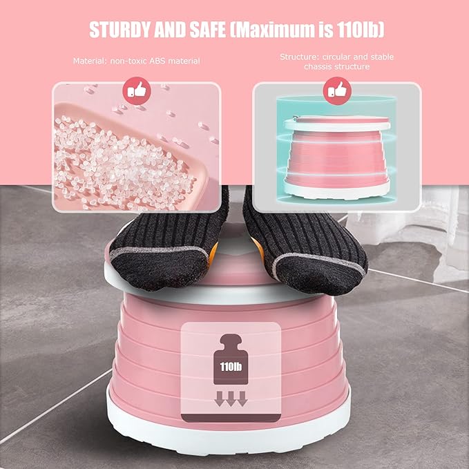 Portable Potty for Toddler Travel Foldable Potty Seat for Toddler Training Toilet for Kids Boys Girls Car On The Go Potty Travel Toilet Chair for Camping Park Indoor/Outdoor (Pink)