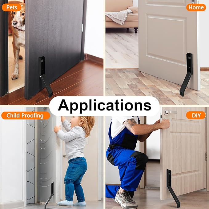 Door Stop, No Drilling Door Stoppers to Keep Door Open, Easy Pedal Kick Down Door Holder, Bottom of Door (Black x 1 Pack)