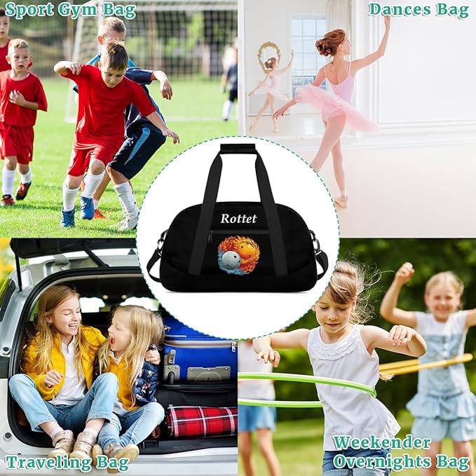 Personalized Sports Duffel Bags, Custom Kids Football Duffle Bag for Boys with Your Name, Lightweight Overnight Weekender Bag for School Gymnastics Travel,Red White Flame Soccer Ball
