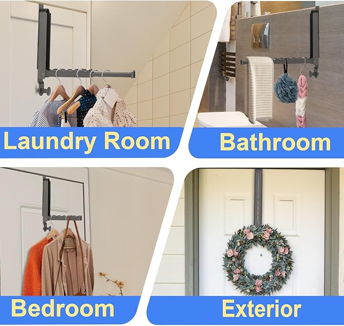 Majewel Over The Door Drying Rack, Over The Door Hooks Hanger 1Pack, Metal Drying Rack with Towel Racks for Laundry, Towels, Bags, Bathroom, Black (1 Pack)