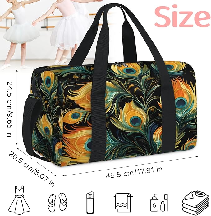 Peacock Feather Travel Duffle Bag for Women Men, Overnight Weekender Bag, Carry on Tote for Sport Gym