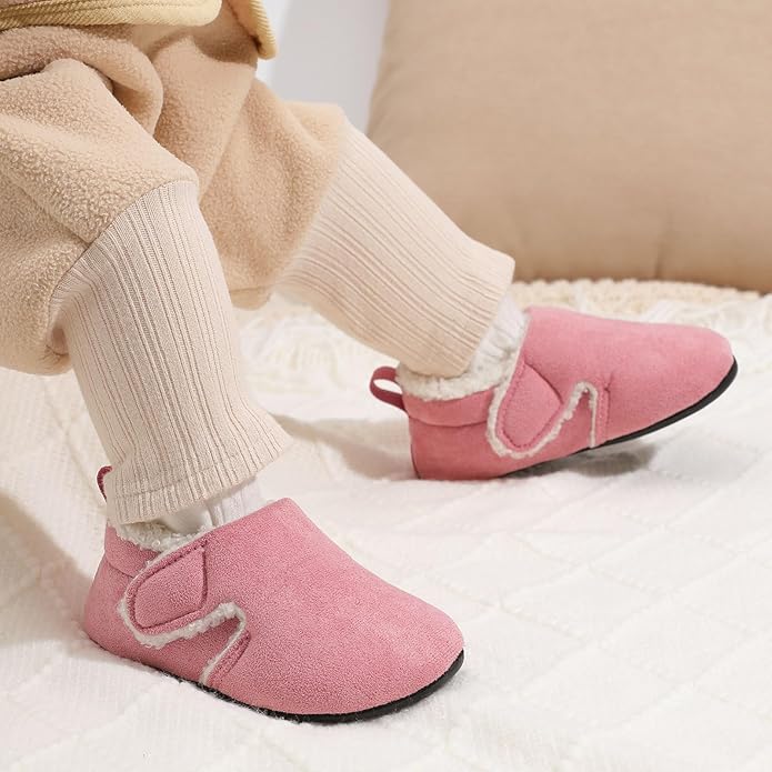 JOINFREE Toddler Slippers Boys Girls Adjustable House Shoes Barefoot Sock Shoes with Rubber Sole Baby Comfort Warm Indoor Outdoor Walking Shoe