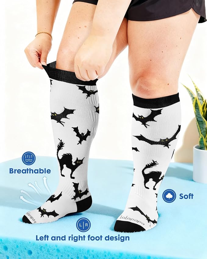 Wide Calf Compression Socks for Women - 3-Pair Plus Size 20-30mmHg Ankle Support Easy on off Socks for Travel Nurse