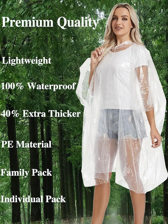 Disposable Adults Clear Rain Ponchos,Transparent White Waterproof Raincoats Rain Jackets