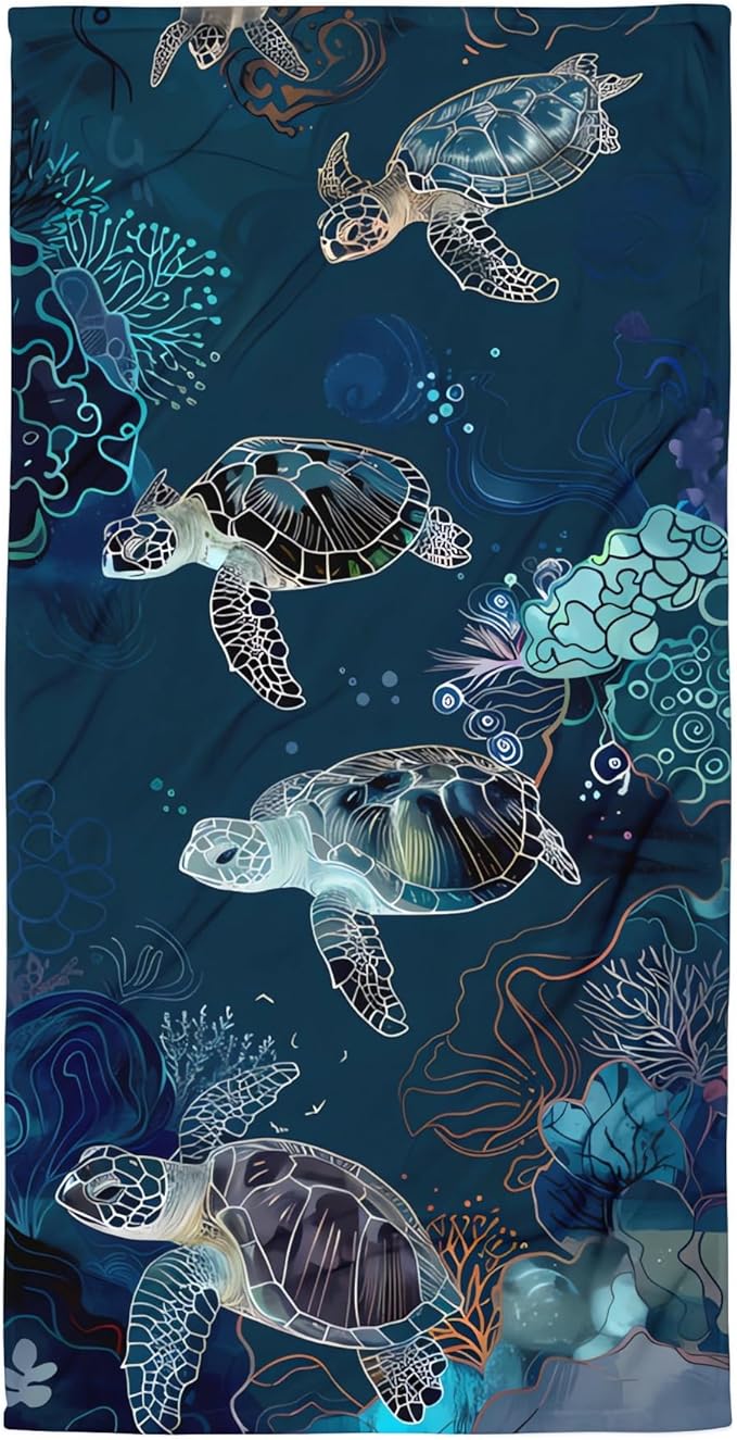 Sea Turtle Oversized Sand Free Beach Towel – 71"X32" Lightweight Quick Dry Microfiber Terry Towel For Travel, Swimming, Pool, And Camping, Absorbent And Compact Beach Essential For Women And Men
