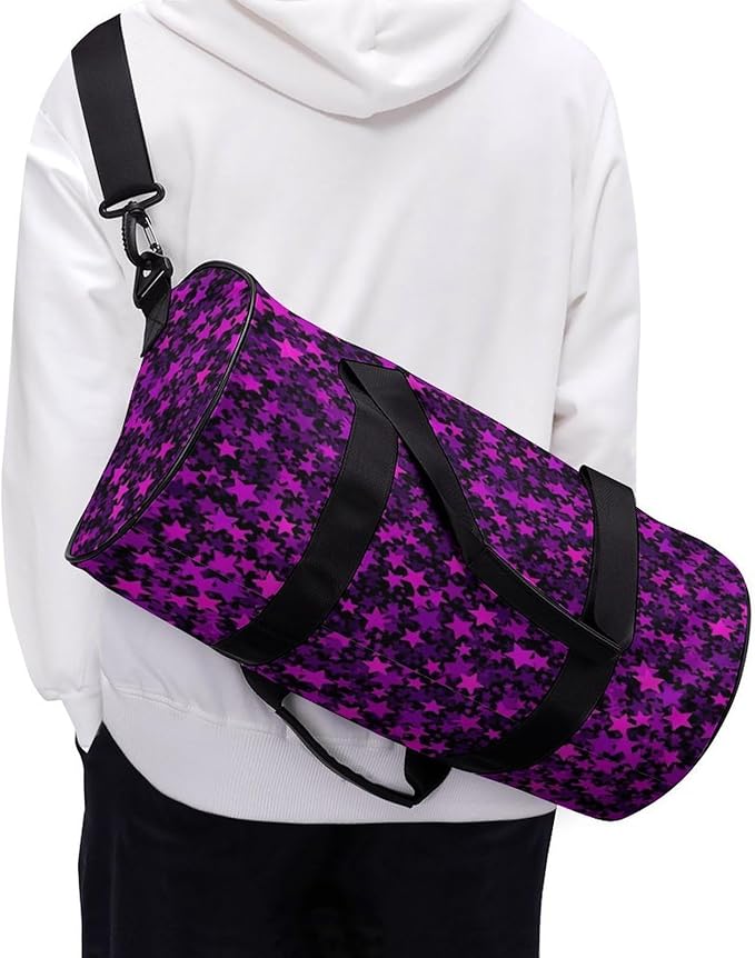 Foldable Gym Travel Bag Basketball Football Weekender Bag Carry on Beach Yoga Overnight Luggage Bags (Purple Star)