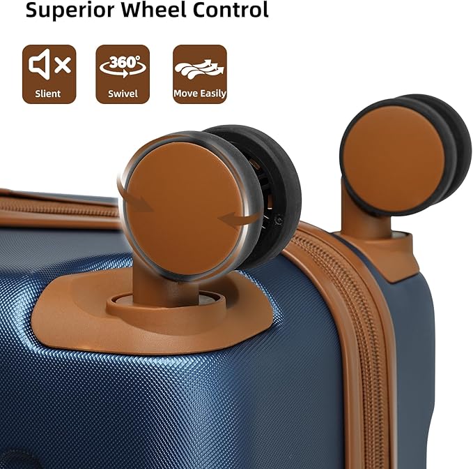 LARVENDER Luggage Sets 6 Piece, Expandable Luggage Set Clearance for Women, Suitcases with Wheels, Hardside Hard Shell Travel Luggage with TSA Lock (Blue Brown, 6pcs)
