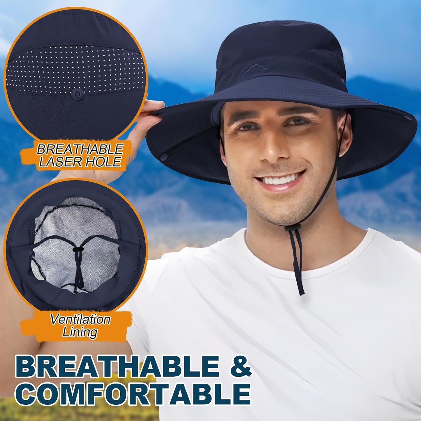 ZOORON Sun Hat for Men Women Fishing Hat with Neck Flap Wide Brim Bucket Hat UV Protection for Beach Camping Hiking