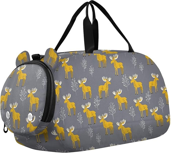 Wildlife Moose Yellow Gray Boy's Gym Duffel Bag with Shoes Compartment Large Capacity Weekend Travel Bag for Travel, Sports, Fitness & Workout bolso para gym mujer