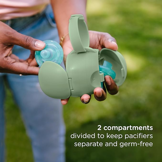 Ubbi On-The-Go Dual Pacifier Holder, Keep's Baby's Binkies Clean and Accessible, Portable for Travel, Diaper Bag Accessory Must Have for Newborns, Sage Green