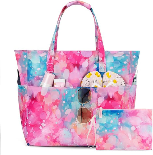 KABAQOO Extra Large Beach Bag Waterproof Sandproof Women Beach Tote with Zipper & Wet Compartment for Pool Gym Grocery Travel