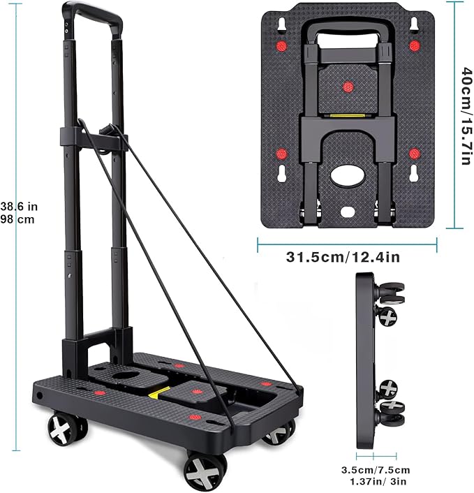 Car Seat Dolly for Airport - CarSeat Roller Cart Wheels for Airplane - Car Seat Travel Cart Carrier with Straps Foldable Luggage Trolley Folding Hand Truck (Black)