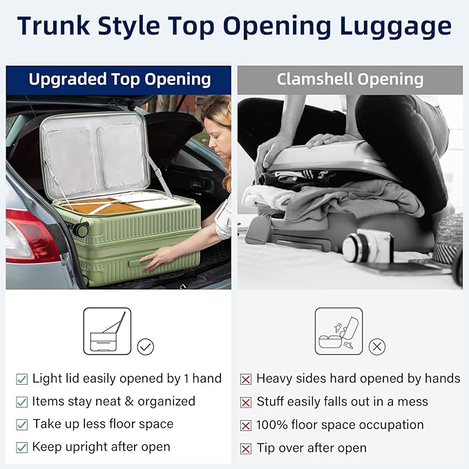 Hard Shell Suitcases 24 Inch Check in Luggage with Spinner Wheels Cup Holder, Lightweight Top Opening Expandable Luggage Hard Case Rolling Medium Checked Suitcase with Lock, Bamboo Green