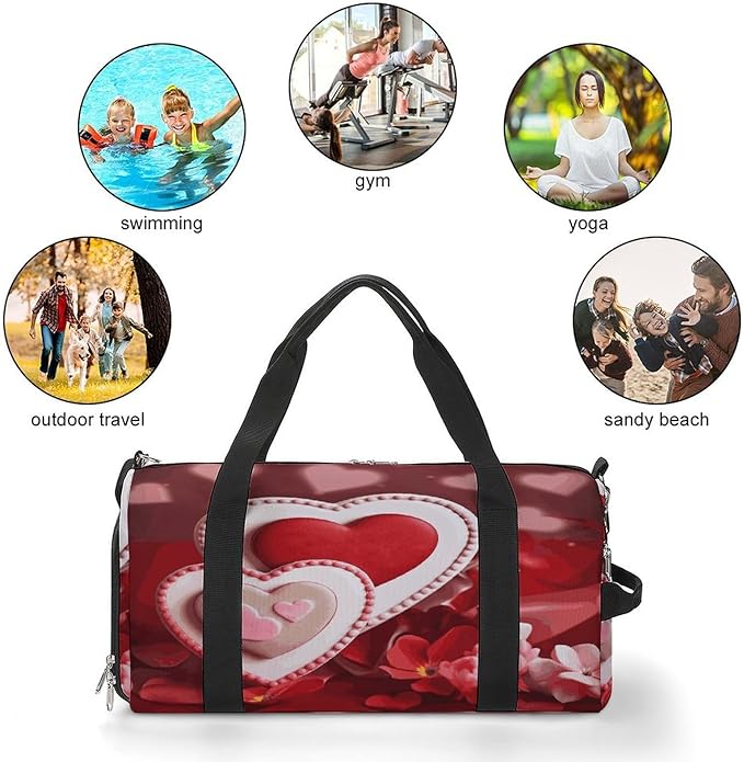 Oxford Cloth Happy Valentine's Day Gym Bag,Duffle Bag with Shoes Compartment And Adjustable Shoulder Straps，Weekender Bags for Men Women.
