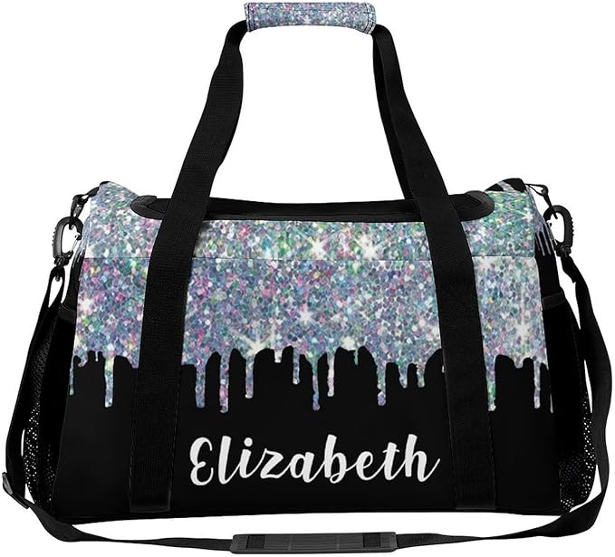 Sparkle Colorful Silver Glitter Print Shoe Bag Waterproof Travel Bag Duffel Bag Adjustable Shoulder Strap Perform Training for Women Men Casual Bag