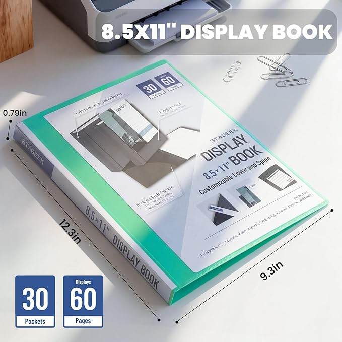 30-Pocket Portfolio Binder Display 60 Pages, 8.5x11 Binder with Plastic Sleeves, Art Portfolio Folder with Clear Sheet Protectors, Presentation Book for Artwork, Document Organizer