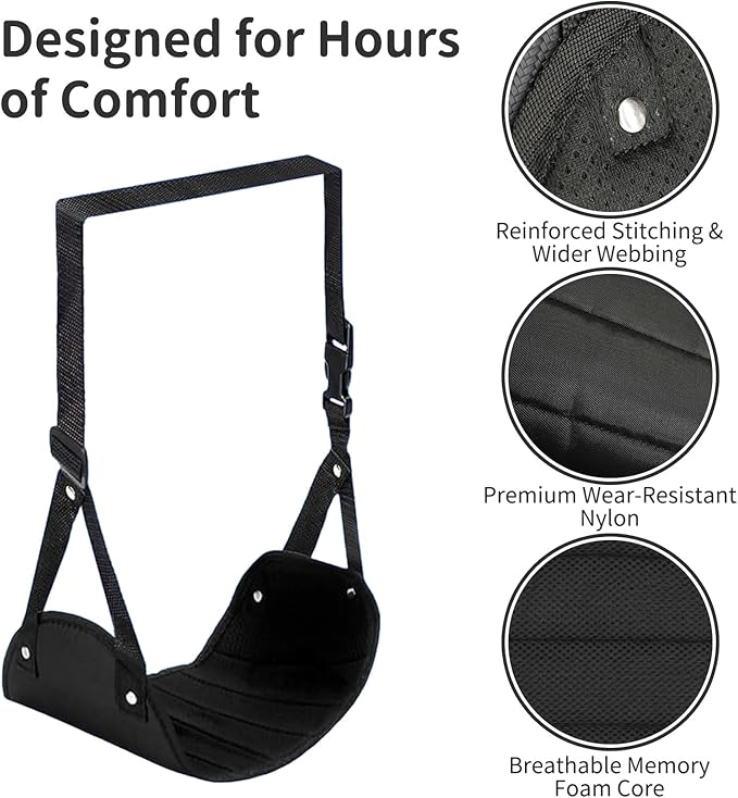 Airplane Foot Rest Hammock for Flight, Adjustable Foot Rest Under Desk, Portable Wide Foot Support for Long Trips & Office, Travel Essentials, Best Airplane Gadgets & Travel Gifts (2 PC)