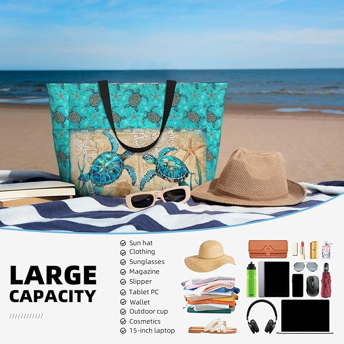 Beach Bag Tote Bags Waterproof Sandproof for Women Large Beach Tote Bag Foldable with Pockets for Weekend Vacation
