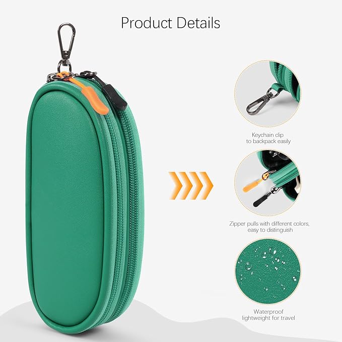 Double Eyeglasses Case Soft Portable Zipper Sunglasses Pouch with Keychain Clip for Men Women