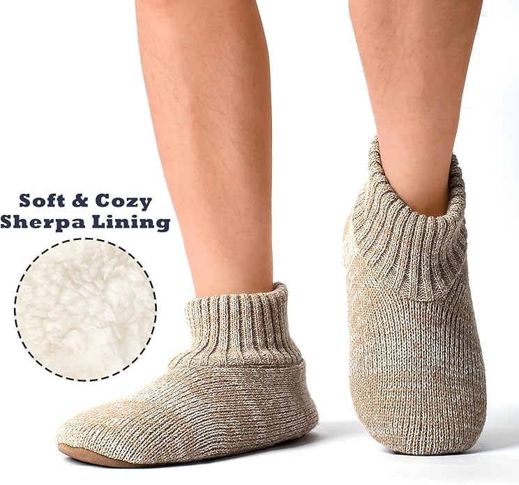 Cozylook Men's Slipper Socks with Grips, Fuzzy Indoor Slippers for Men, Soft Warm Winter Socks with Non-slip Soles