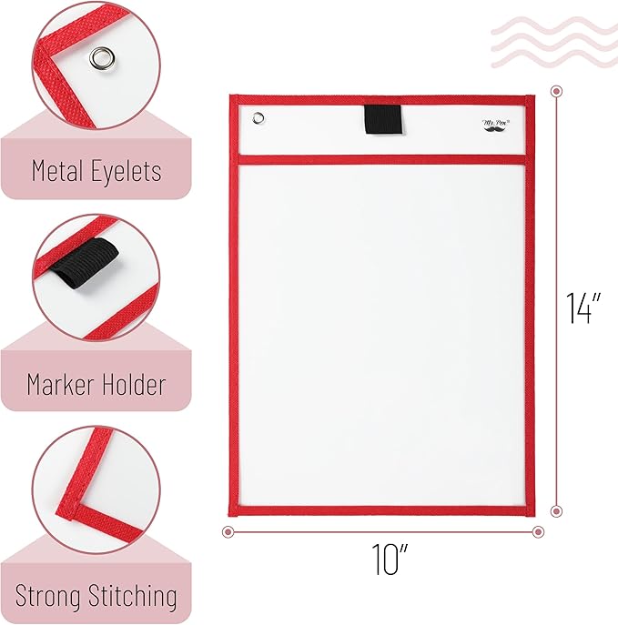 Mr. Pen- Dry Erase Pocket Sleeves, 10"x14", 6 pcs, Colorful Plastic Sleeves for Paper 8.5x11