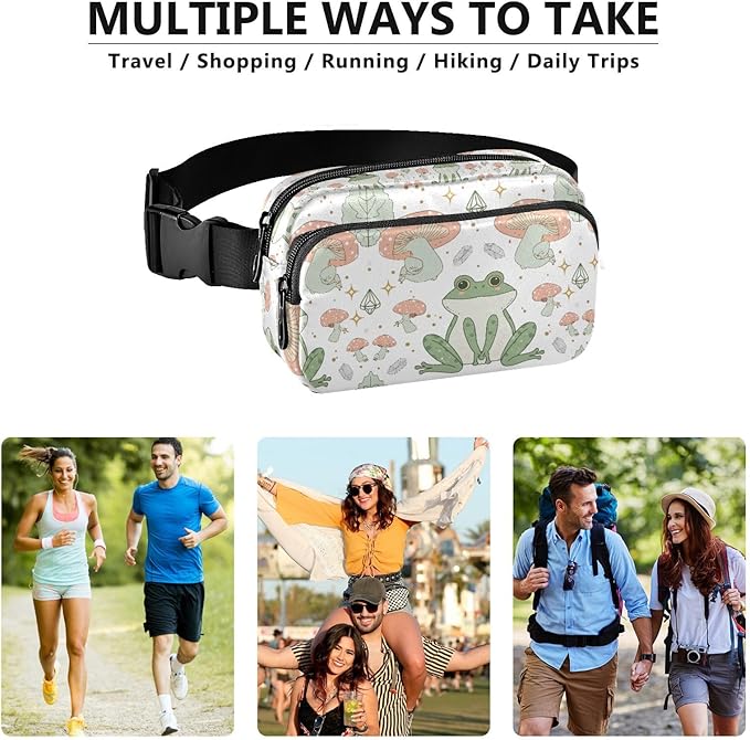 Kawaii Frog Mushrooms Fanny Pack for Women Men Water Resistant Fashion Waist Packs with Adjustable Strap Belt Bag for Travel Workout Jogging Hiking 21219495