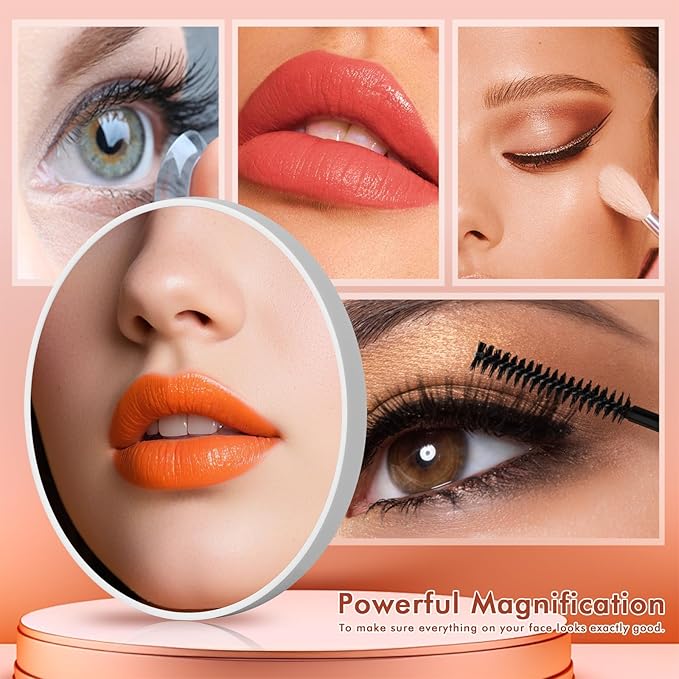 Magnifying Mirror 30X with Suction Cups, 4.5inch Travel 30X Magnified Round Makeup Mirror with High Magnification, Make up Mirror with Tweezers Sets, Ultra Thin of 0.38inch, Lightweight of 0.165lb