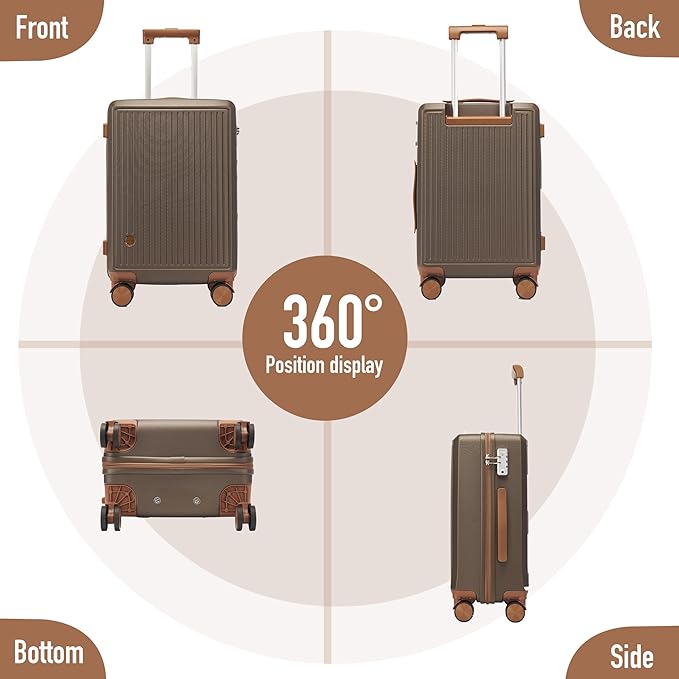 Carry on Luggage with Spinner Wheels, 22x14x9 Airline Approved Carry-on Suitcase, Small Hardside Luggage with TSA Lock,Hard Shell Suitcase,Hard Case for Travel (Coffee, 20-Inch)