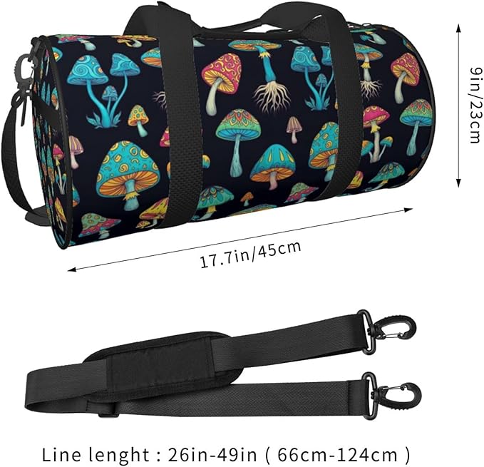 Gym Bags for Men Women, Foldable Travel Duffle Bag Colorful Neon Mushrooms, Lightweight Weekender Water Resistant Workout Sports Bag for Travel Yoga
