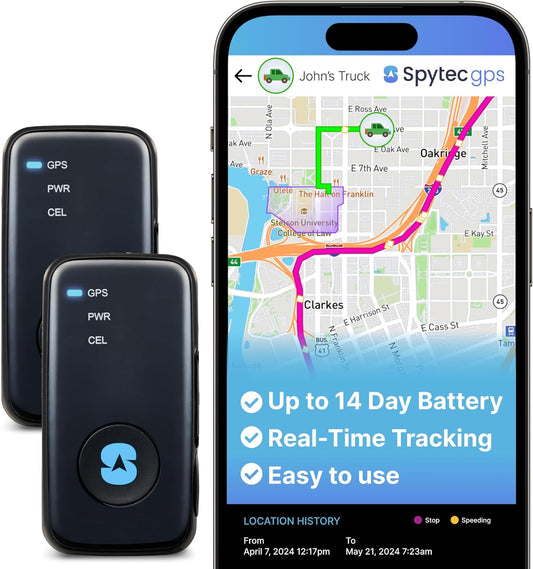 (2 Pack) Spytec GPS Smart Mini GPS Tracker for Vehicles Cars Trucks Loved Ones, Fleets, Hidden Tracker Device for Vehicles with Unlimited US and Worldwide Real-Time Tracking App - USA Made Tech