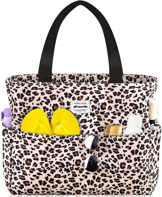 HOMESPON Large Waterproof Beach Bag for Women Sandproof Tote Bag Pool Bag with Zipper and Pockets for Travel Vacation Gym