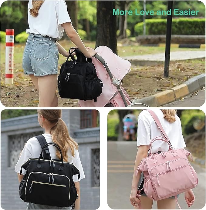 Large Diaper Bag Tote, 14 Pockets Stylish Baby Bag with Stroller Clips and 3 Insulated Pockets, Baby Shower Essentials