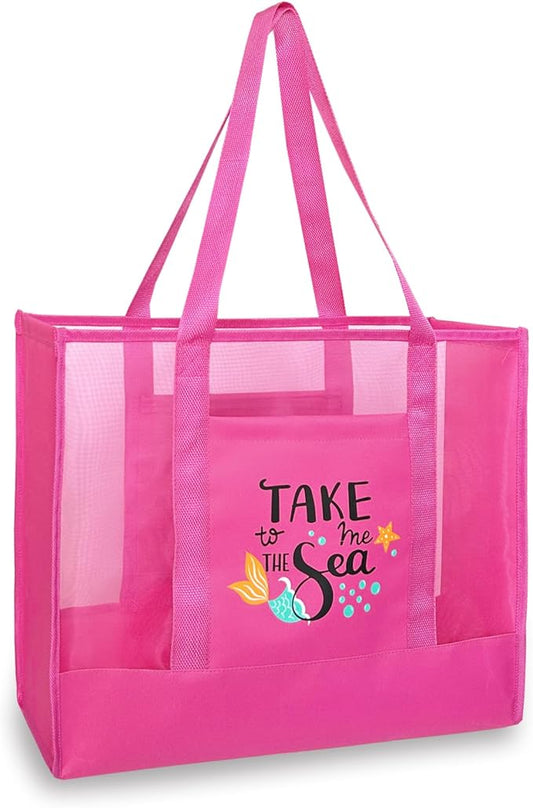 Reusable Large Beach Bags With 2 Pockets & Zipper, Lightweight Beach Tote for Poolside, Trip/swim