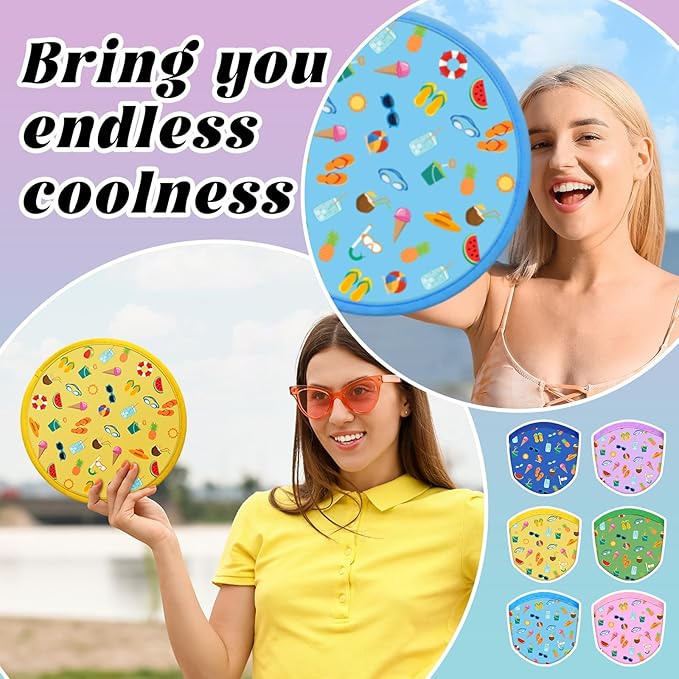 Amyhill 30 Pcs Summer Beach Foldable Flying Disc Fans with Bags Summer Beach Pool Birthday Party Favors 9.8'' DIY Cooling Fan Colorful Goody Stuffers End of The Year Gifts from Teacher