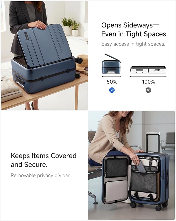 LUGGEX Carry On Luggage Top Opening, FLA Aluminum Frame Trunk Style Luggage, Polycarbonate Hard Shell Suitcase (FX-Enhance, Blue, 20 Inch, 38L)