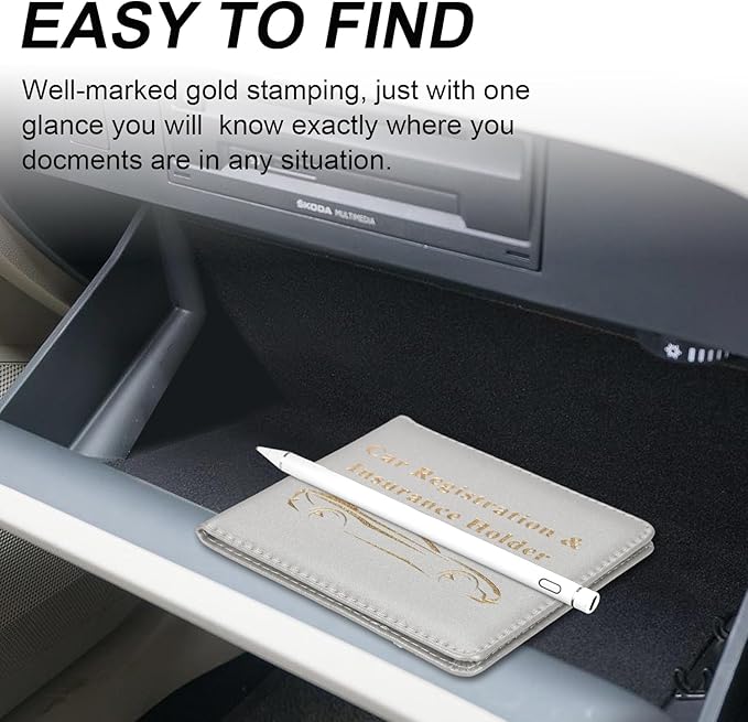 Cacturism Car Registration and Insurance Holder, Vehicle Glove Box Car Organizer Men Women Wallet Accessories Case for Cards, Essential Document, Driver License, Silver