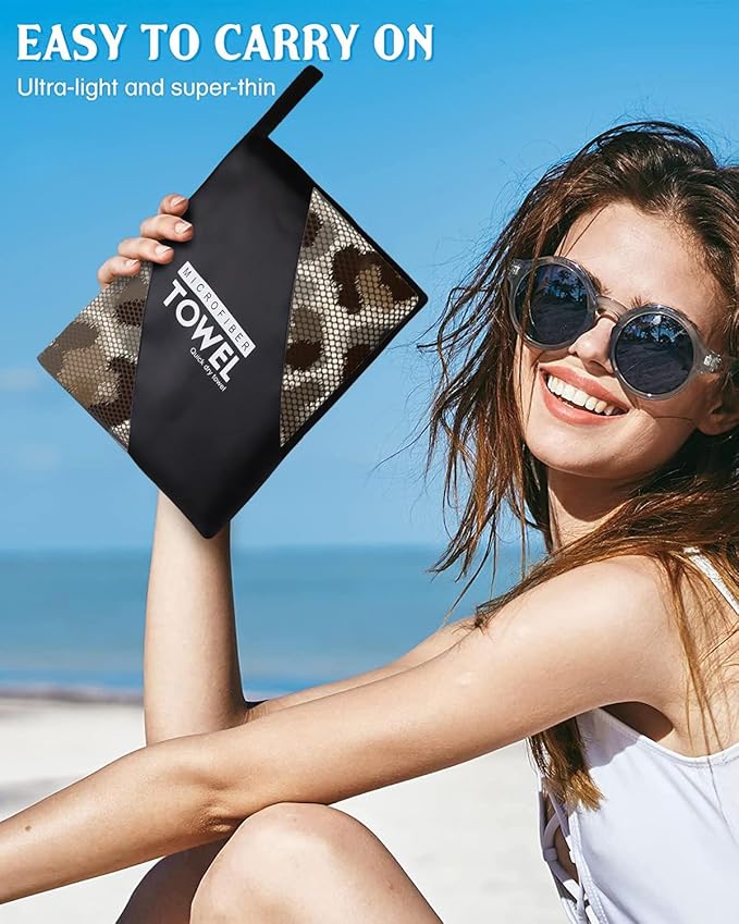 Leopard Print Beach Towel, 36"x72" Sand Free Quick Dry Thin Lightweight Microfiber Towel Gifts for Swimming Travel